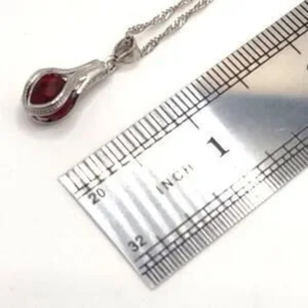 924 Silver Necklace W/ Lab Ruby Teardrop Pendant Anniversary Birthday Gift NEW
